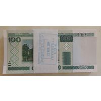 Банкноты РБ номиналом 100 руб. образца 2000 г., серия сЕ, (Корешок - 100 шт. с 1451701 по 1451800)