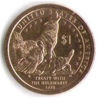 1 доллар США 2013 год Сакагавея  Делаверский договор 1778 года двор P _состояние aUNC/UNC