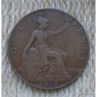 Великобритании 1 пенни 1908 года. Король Эдвард VII.