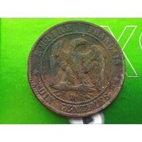 Франция. 2 сантима 1855, отметка монетного двора: "D" и "якорь" - Лион. Торг.