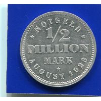 Германия , Гамбург 1/2 миллиона марок 1923 J , нотгельд