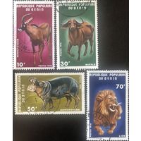 Бенин. 1976 год. Африканские животные. Полная серия 4 марки. Mi:BJ 71-74. Почтовое гашение.