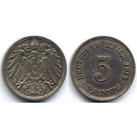 5 пфеннигов 1915 G, Германия, Карлсруэ. Редкий вариант, коллекционное состояние