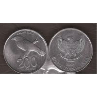 Индонезия 200 рупий 2003 скворец птица фауна отличная UNC