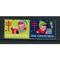 США - 1955 - Рождество и Новый год - сцепка - 2 виньетки. MNH.  (LOT EA46)-T10P29