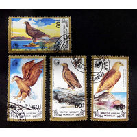 Монголия 1988 г. Орлы. Хищные птицы. Фауна, полная серия из 4 марок #0151-Ф1P35