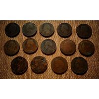 ТОРГ! Франция 19 век! 14 монет! 1854-1875! Шоколадная патина! Медь! ВОЗМОЖЕН ОБМЕН!