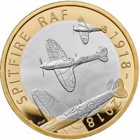Великобритания 2 фунта 2018г. "Авиация RAF: Spitfire". Монета в капсуле; подарочном футляре; сертификат; коробка. СЕРЕБРО 12гр.