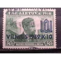 Литва, 1939, Воссоединение Виленщины с Литвой, надпечатка, 30с