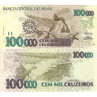 Бразилия 100000 Крузеиро, 100 Крузейро Реал 1993 UNC П1-81