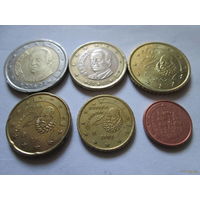 Набор евро монет Испания 2002 г. (1, 10, 20, 50 евроцентов, 1, 2 евро)