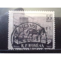 Румыния 1957 100 лет нефтяной промышленности, бурение скважины лошадью