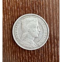 Монета Латвия . 5 латов 1929 год Серебро