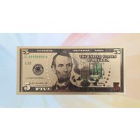Сувенирная пластиковая банкнота в позолоте 5 долларов США
