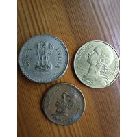 Индия 5 рупий 1999, Пакистан 1 рупия 2001, Франция 20 центов 1977 -47