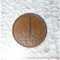 1 цент 1954 года Нидерланды. Королева Юлиана(1949-1980). Очень красивая монета!