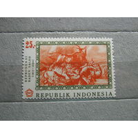 Марка - Индонезия 1967 фауна охота тигры дикие кошки