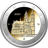 2 евро 2021 Германия G Саксония-Анхальт, Магдебургский собор UNC из ролла