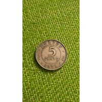 Белиз 5 центов 1976 г ( последний год тиража, бронза,  небольшой в 570 тысяч )