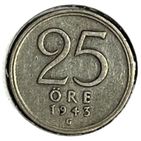 Швеция 25 эре, 1943 серебро (холдер)