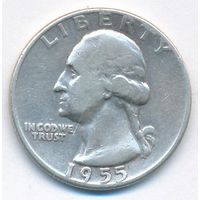 25 центов (квотер) 1955 год Серебро _состояние VF