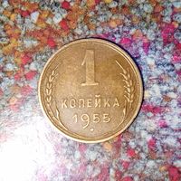 1 копейка 1955 года СССР. Очень красивая монета! Родная патина!
