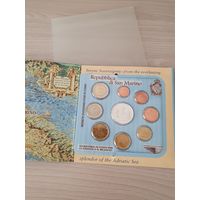 Сан-Марино 2005 год. 1, 2, 5, 10, 20, 50 евроцентов, 1, 2 и 5 Евро. Официальный набор монет в буклете с серебром