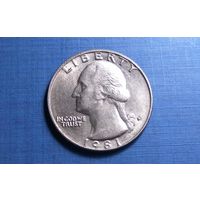 25 центов (квотер, 1/4 доллара) 1981 P. США.