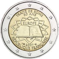 2 евро 2007 Франция 50 лет подписания Римского договора UNC из ролла