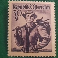 Австрия 1948. Национальный женский костюм. Марка из серии