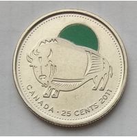 Канада 25 центов 2011 г. Природа Канады. Бизон. Цветная