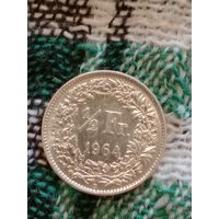 Швейцария 1/2 франка 1964 серебро