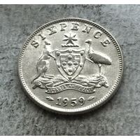 Австралия 6 пенсов 1959 Елизавета II - серебро