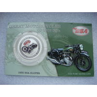 2 доллара монета Острова Кука 2007 год Легендарные мотоциклы Мотоцикл BSA Sloper 1938 Серебро 999