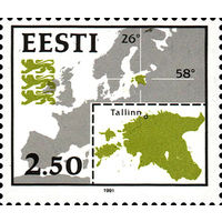 Стандартный выпуск Карта Эстония 1991 год 1 марка