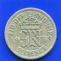 Великобритания 6 пенсов 1939 , серебро