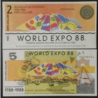 Набор 2 и 5 долларов (Экспо 1988) - Австралия - UNC