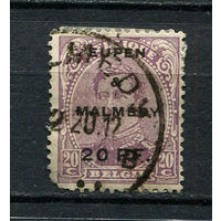 Бельгийская оккупация -  Эйпен и Мальмеди - 1920 - Король Альберт I с надпечаткой EUPEN & MALMEDY 20Pf на 20С - (есть тонкое место) - [Mi.4] - 1 марка. Гашеная.  (LOT EC16)-T10P26