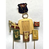 Знаки значки медаль РАЗНЫХ СПОРТИВНЫХ КЛУБОВ по ГРЕБЛИ ( тяжёлый металл 6 шт) ОТЛИЧНЫЕ
