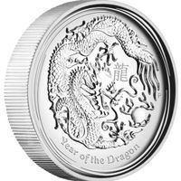 Австралия 1 доллар 2012г. Лунная серия II: "Год Дракона". PROOF. Высокий рельеф. Монета в капсуле; подарочном футляре; номерной сертификат; коробка. СЕРЕБРО 31,135гр.(1 oz).