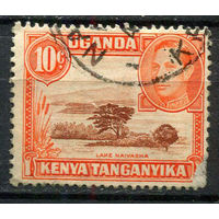 Британские колонии - Кения, Уганда, Таганьика - 1938/1954 - Король Георг VI и озеро Найваша 10С - (есть тонкое место) - [Mi.55A] - 1 марка. Гашеная.  (Лот 51EW)-T25P3
