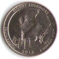 25 центов 2013 г. Парк=20 Национальный мемориал Маунт-Рашмор Южная Дакота Двор S _UNC