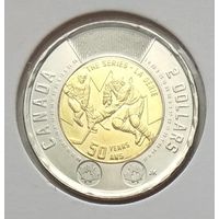 Канада 2 доллара 2022 г. 50 лет Суперсерии СССР - Канада. Нецветная. В холдере