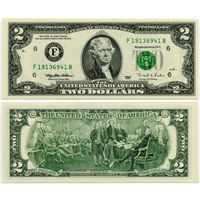 США. 2 доллара (образца 1995 года, F, Джорджия, P497, UNC)