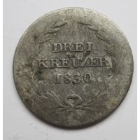 Баден 3 крейцера 1830 серебро  .25-33