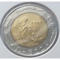 Сан-Марино 500 лир, 1989 Шестнадцать веков истории        ( в холдере )