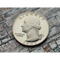 США. 25 центов (квотер, 1/4 доллара) 1981 S (Washington Quarter). (1).