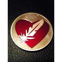 Сувенирная монета красное сердце и перо