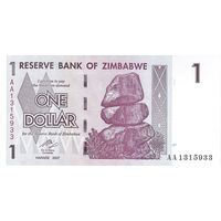 Зимбабве 1 доллар образца 2007 года UNC p65