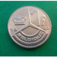 1 франк Бельгия 1990 г.в. Надпись на французском - 'BELGIQUE'.